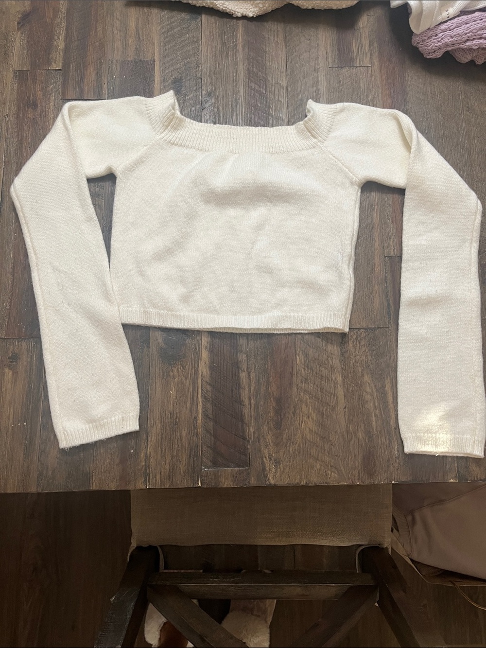 SHEIN Cream Off-Shoulder Cropped Sweater